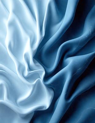 The primary subject of the image is a blue and white sheet of fabric. The setting is a room with a blue background. The visual style is a digital art or illustration, creating a patterned and textured appearance. The colors and mood are predominantly blue and white, giving the image a calm and serene atmosphere.