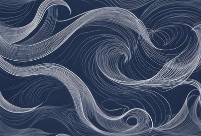 The primary subject of the image is a blue and white ocean wave. The setting is the ocean, with the wave being the main focus of the image. The visual style is a combination of digital art and illustration, creating a dynamic and artistic representation of the wave. The dominant colors are blue and white, giving the image a calming and serene atmosphere.