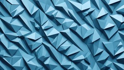The primary subject of the image is a blue wall with a pattern of triangles. The setting is a room with a blue wall, and the visual style is a digital art or illustration. The dominant colors are blue and white, creating a calm and soothing atmosphere.