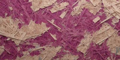 The primary subject of the image is a close-up of a purple and pink colored piece of wood. The setting is a wooden floor, and the visual style appears to be a combination of a photo and a digital art or illustration. The colors and mood of the image are predominantly purple and pink, creating a warm and inviting atmosphere.
