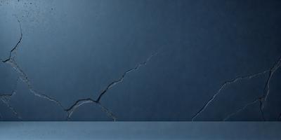The primary subject of the image is a blue leather surface with a cracked appearance. The setting is a dark room, and the visual style is a close-up of the leather surface. The colors and mood of the image are dark and moody, with the blue leather serving as the main focal point.