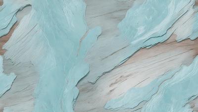 The primary subject of the image is a piece of wood with a blue and white color scheme. The setting is a rocky surface, and the visual style appears to be a combination of a photo and digital art. The colors and mood of the image are predominantly blue and white, creating a serene and calming atmosphere.