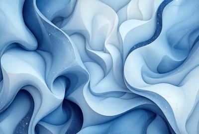 The primary subject of the image is a blue and white swirling pattern, which appears to be a digital art or illustration. The setting is a blue background, and the visual style is a combination of digital art and illustration. The dominant colors are blue and white, creating a calm and soothing atmosphere.