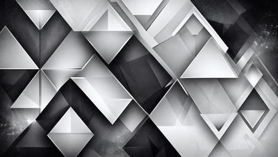 The primary subject of the image is a geometric pattern made up of various shapes, such as triangles and squares. The setting is a black and white background, which adds a sense of depth and contrast to the pattern. The visual style is a combination of digital art and illustration, creating a unique and intricate design. The dominant colors are black and white, giving the image a classic and timeless appearance.