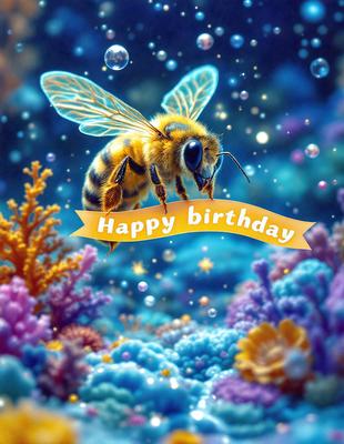The primary subject of the image is a bee, which is the main object, scene, or focus of the image. The bee is depicted in a colorful and vibrant setting, surrounded by a variety of flowers and other elements. The visual style of the image is digital art, as it is a well-crafted and detailed illustration. The colors and mood of the image are lively and cheerful, with the bee and its surroundings being brightly colored and full of life.