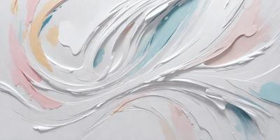 The primary subject of the image is a painting of a wave, featuring a mix of white, blue, and pink colors. The setting is a white canvas, and the visual style appears to be a combination of digital art and illustration. The painting creates a sense of movement and fluidity, with the wave's colors and patterns adding to the overall mood and atmosphere.