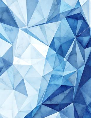 The primary subject of the image is a blue and white geometric pattern, which appears to be a digital art or illustration. The setting is a blue and white background, which complements the pattern. The visual style is modern and abstract, with a focus on the geometric shapes and their arrangement. The dominant colors are blue and white, creating a calm and soothing atmosphere.