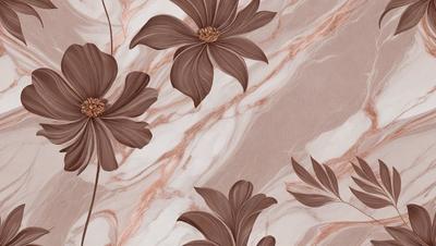 The primary subject of the image is a close-up of a flower, which is the main object of the image. The setting is a marble surface, and the visual style is a digital art illustration. The dominant colors are brown and pink, creating a warm and natural atmosphere.