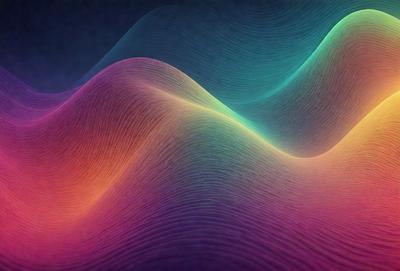 The primary subject of the image is a colorful, wavy, and curved pattern. The setting is a dark background, which contrasts with the vibrant colors of the pattern. The visual style appears to be a combination of digital art and illustration, creating a unique and eye-catching design. The dominant colors in the image are pink, purple, and blue, which contribute to a lively and energetic atmosphere.