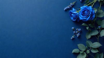 The primary subject of the image is a bouquet of blue flowers. The flowers are arranged in a vase and are placed on a blue background. The visual style of the image is a photo, capturing the beauty of the flowers in their natural setting. The colors and mood of the image are predominantly blue, creating a calm and serene atmosphere.