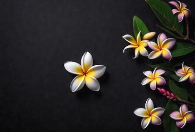 The primary subject of the image is a bouquet of white flowers, which are the main objects in the scene. The flowers are placed on a black background, creating a striking contrast. The visual style of the image is a photo, capturing the beauty of the flowers in their natural setting. The colors and mood of the image are predominantly white, giving it a clean and serene atmosphere.