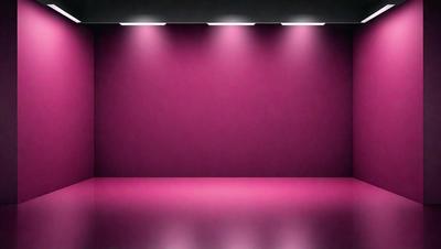 The primary subject of the image is a large, pink wall with a purple hue. The setting is a dark room, and the visual style appears to be a photo. The dominant colors and overall atmosphere are a mix of pink and purple, creating a warm and inviting ambiance.