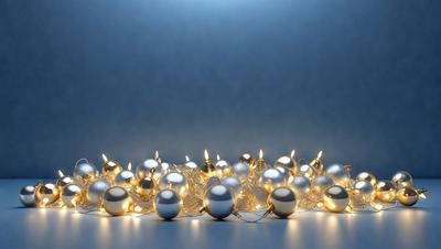 The primary subject of the image is a string of Christmas lights. The lights are arranged in a pattern, creating a visually appealing display. The setting is a white background, which provides a clean and minimalistic look to the scene. The visual style is a combination of digital art and illustration, as the lights are depicted in a realistic manner while still maintaining a festive and artistic quality. The colors and mood of the image are predominantly warm and inviting, with the glowing lights creating a co