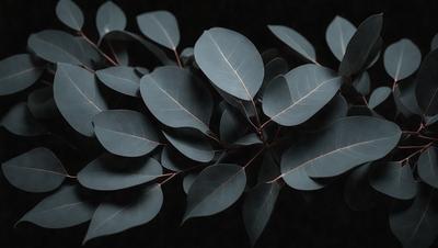 The primary subject of the image is a close-up of a leafy plant with green leaves. The setting is a dark background, which creates a dramatic contrast with the plant. The visual style is a black and white photo, giving the image a classic and timeless appearance. The dominant colors are green and black, creating a sense of depth and contrast in the image.