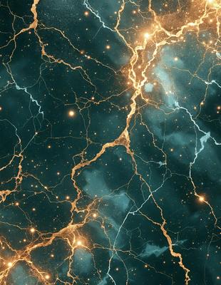 The primary subject of the image is a close-up of a blue and gold galaxy, which appears to be a digital art or illustration. The setting is a dark, star-filled sky, with the galaxy as the main focus. The visual style is a combination of digital art and a natural, celestial backdrop. The colors and mood of the image are predominantly blue and gold, creating a sense of wonder and awe.