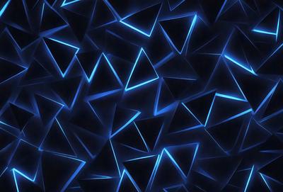 The primary subject of the image is a blue and white geometric pattern. The setting is a dark background, which contrasts with the bright blue and white geometric shapes. The visual style is a digital art or illustration, as the pattern is intricate and well-defined. The dominant colors are blue and white, creating a calm and soothing atmosphere.