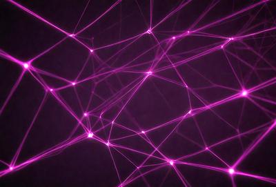 The primary subject of the image is a purple, pink, and white neon light pattern. The setting is a dark background, which contrasts with the bright colors of the neon light. The visual style is a digital art or illustration, as the light pattern is created using a combination of colors and lines. The overall atmosphere is vibrant and energetic, with the neon light creating a sense of movement and dynamism.