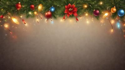 The primary subject of the image is a Christmas decoration, featuring a garland of lights and ornaments. The setting is a wall, and the visual style is a combination of photo and digital art. The colors and mood of the image are festive and joyful, with the lights and ornaments creating a warm and inviting atmosphere.