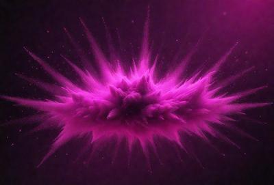 The primary subject of the image is a purple explosion, which appears to be a digital art or illustration. The setting is a dark background, and the visual style gives the impression of a futuristic or space-themed scene. The dominant colors in the image are purple and pink, creating a vibrant and energetic atmosphere.