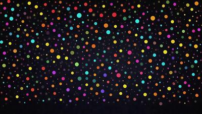 The primary subject of the image is a colorful, patterned background featuring a mix of green, yellow, and blue dots. The setting appears to be a dark background, which contrasts with the brightly colored dots. The visual style of the image is a combination of digital art and illustration, creating a vibrant and lively atmosphere. The colors and mood of the image are predominantly cheerful and energetic, with the dots providing a sense of movement and dynamism.