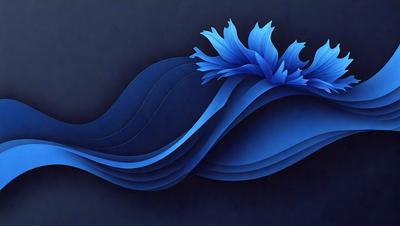 The primary subject of the image is a blue flower with a blue background. The visual style appears to be a digital art or illustration, as the flower is depicted in a stylized manner. The colors and mood of the image are predominantly blue, creating a calm and serene atmosphere.