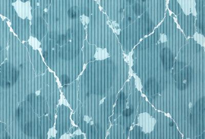 The primary subject of the image is a blue and white wall with a pattern of holes and drips. The setting is a room with a blue and white color scheme. The visual style is a combination of digital art and illustration, creating a unique and artistic appearance. The dominant colors are blue and white, with the blue wall and white drips creating a visually striking and calming atmosphere.
