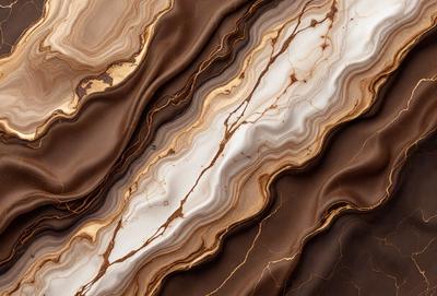The primary subject of the image is a close-up of a marble wall with a brown and white pattern. The setting is a natural environment, possibly a rock formation. The visual style is a photo of the marble wall, showcasing its unique texture and pattern. The colors and mood of the image are warm and earthy, with the brown and white marble creating a natural and timeless atmosphere.
