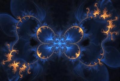 The primary subject of the image is a blue and yellow floral pattern. The setting is a dark blue background, which contrasts with the vibrant colors of the floral pattern. The visual style appears to be a digital art or illustration, as the floral pattern is intricately detailed and the colors are rich and vivid. The overall atmosphere of the image is lively and captivating, with the blue and yellow colors evoking a sense of tranquility and beauty.