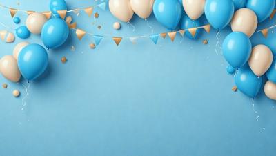 The primary subject of the image is a blue wall with a string of blue balloons hanging from it. The setting is a room with a blue background, and the visual style is a photo. The colors and mood of the image are predominantly blue, creating a calm and serene atmosphere.