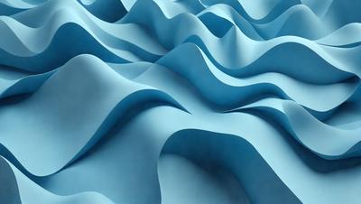 The primary subject of the image is a large, blue, wavy surface that resembles a water surface. The setting is a blue background, and the visual style appears to be a digital art or illustration. The dominant colors are blue and white, creating a calm and serene atmosphere.