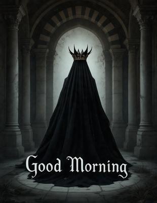 The primary subject of the image is a woman wearing a black crown, standing in a dark and gloomy setting. The setting appears to be a castle or a similar historical building. The visual style of the image is digital art, with the woman's crown and the surrounding environment being the main focus. The colors in the image are predominantly dark, creating a moody and dramatic atmosphere.