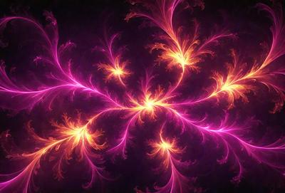 The primary subject of the image is a vibrant and colorful pattern, which appears to be a digital art or illustration. The setting is a dark background, which contrasts with the bright and lively colors of the pattern. The visual style suggests that the image is a creative and artistic representation of a floral design. The dominant colors in the image are pink and orange, creating a warm and inviting atmosphere.
