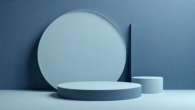 The primary subject of the image is a large, white, circular object. The setting is a blue wall, which serves as the backdrop for the circular object. The visual style of the image is a photo, capturing the circular object in its surroundings. The colors and mood of the image are predominantly blue, creating a calm and serene atmosphere.