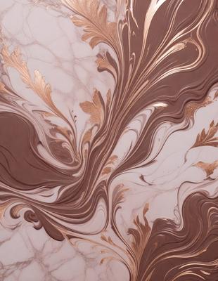 The primary subject of the image is a marble-like pattern with gold accents. The setting is a marble countertop, and the visual style appears to be a combination of digital art and illustration. The dominant colors are gold and brown, creating a warm and luxurious atmosphere.