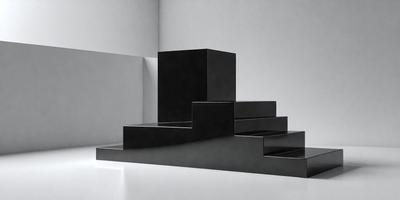 The primary subject of the image is a black box with a square shape. The box is placed on a white surface, which serves as the setting or background. The visual style of the image is a combination of photo and digital art, creating a unique and modern appearance. The black box and white surface evoke a sense of contrast and simplicity, giving the image a minimalist and clean atmosphere.