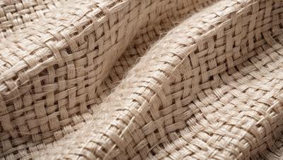 The primary subject of the image is a large piece of woven fabric, which is the main object, scene, or focus of the image. The setting or background of the image is a table, and the visual style is a photo. The colors and mood of the image are predominantly beige and brown, giving it a warm and natural atmosphere.