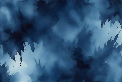 The primary subject of the image is a blue background with a few black splatters on it. The setting appears to be a painting or drawing, as the background is described as a "blue painting" and "blue drawing." The visual style is artistic, with the blue background and black splatters creating a unique and interesting pattern. The colors and mood of the image are predominantly blue and black, giving it a somewhat moody or dramatic atmosphere.