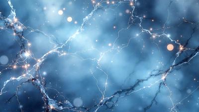 The primary subject of the image is a blue background with a pattern of lightning bolts. The setting appears to be a space or an abstract environment. The visual style is a combination of digital art and illustration, creating a unique and captivating scene. The dominant colors are blue and white, with the lightning bolts adding a touch of yellow. The overall atmosphere is dynamic and energetic, evoking a sense of movement and power.