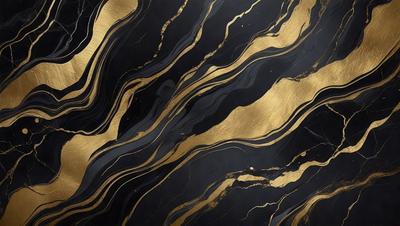 The primary subject of the image is a marble countertop with a gold-colored design. The setting is a kitchen, and the visual style is a combination of a photo and digital art. The countertop has a black and gold color scheme, giving it a luxurious and elegant appearance.