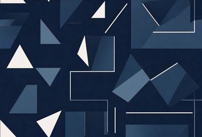 The primary subject of the image is a blue background with various geometric shapes and patterns. The setting is a dark blue background, which contrasts with the shapes and patterns. The visual style is a combination of digital art and illustration, creating a unique and artistic appearance. The colors and mood of the image are predominantly dark and moody, with the blue background providing a sense of depth and contrast.