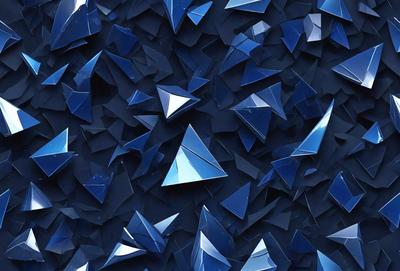 The primary subject of the image is a large number of blue triangles, which are arranged in a visually appealing manner. The setting is a blue background, which provides a contrasting and complementary color to the triangles. The visual style of the image is a combination of digital art and illustration, creating a unique and eye-catching pattern. The dominant colors in the image are blue and silver, giving the scene a modern and sleek appearance.