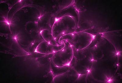 The primary subject of the image is a pink flower with a purple background. The visual style appears to be a digital art or illustration, as the flower is depicted in a swirling pattern. The colors and mood of the image are predominantly pink and purple, creating a warm and vibrant atmosphere.