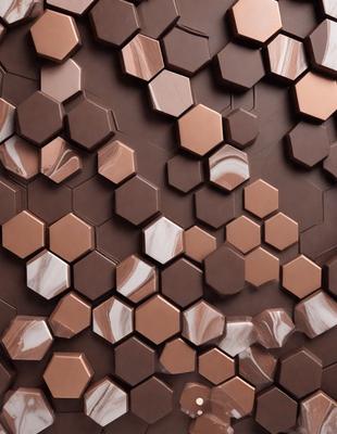 The primary subject of the image is a wall covered in a pattern of hexagonal shapes. The setting is a room with a brown color scheme. The visual style is a combination of a photo and digital art, creating a unique and intricate design. The dominant colors are brown and beige, giving the wall a warm and earthy appearance.