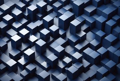 The primary subject of the image is a blue and white checkered pattern. The setting is a blue background, and the visual style is a digital art or illustration. The dominant colors are blue and white, creating a calm and soothing atmosphere.