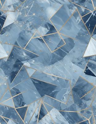 The primary subject of the image is a blue and gold patterned wallpaper. The setting is a blue and white room with a blue and gold patterned wallpaper. The visual style is a digital art or illustration, creating a unique and eye-catching design. The dominant colors are blue and gold, giving the room a sophisticated and elegant atmosphere.