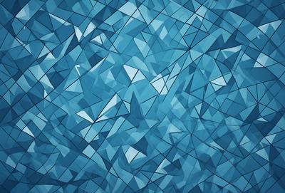 The primary subject of the image is a blue and white geometric pattern. The setting is a blue background, and the visual style appears to be a digital art or illustration. The dominant colors are blue and white, creating a calm and soothing atmosphere.