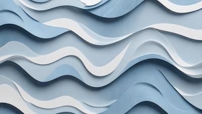 The primary subject of the image is a blue and white wave pattern, which is displayed on a blue wall. The setting is indoors, with the wall being the main focus of the scene. The visual style of the image is a combination of digital art and illustration, creating a unique and eye-catching design. The dominant colors in the image are blue and white, giving the overall atmosphere a calm and soothing vibe.