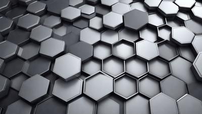The primary subject of the image is a close-up of a patterned surface, which appears to be a black and white honeycomb pattern. The setting is a black and white background, giving the image a classic and timeless visual style. The colors and mood of the image are predominantly black and white, creating a sense of depth and contrast.
