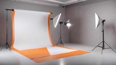 The primary subject of the image is a white background with an orange and white striped cloth. The setting is a studio, and the visual style is a photo. The dominant colors are white and orange, creating a warm and vibrant atmosphere.