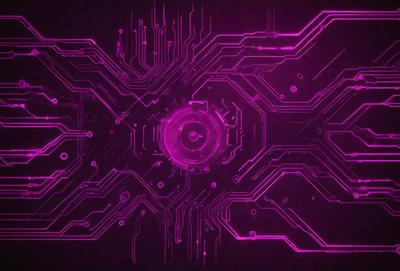 The primary subject of the image is a large, pink, circular object with a lot of wires and connections around it. The setting is a dark, purple background that contrasts with the bright pink object. The visual style appears to be a combination of digital art and illustration, creating a unique and intriguing design. The colors and mood of the image are predominantly pink and purple, giving it a futuristic and technological feel.